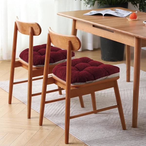 Halkskyddande stolsdynor för matstolar Set om 4, 46*43*9cm sittdyna med band wine red