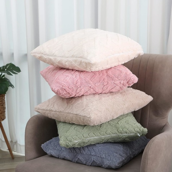 Pakke med 2 bløde plys beige pudebetræk 45x45cm firkantede pudebetræk med kort fluffy kunstig uld pudebetræk til sofa soveværelse stue