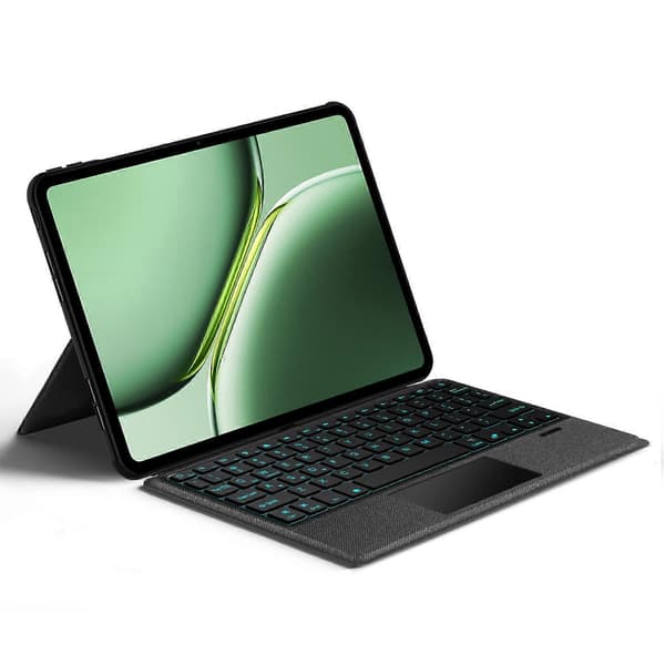 Læderetui + Bluetooth-tastatur med baggrundsbelyst touchpad til OnePlus Pad Go