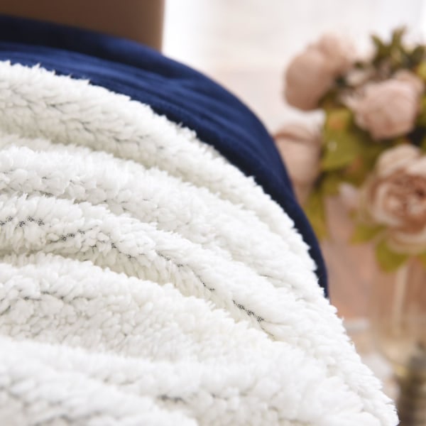 Sherpa Tæppe Varme Tæpper til Vinter Super Blødt Fuzzy Flannel Fleece/Uldlignende Vendbar Fløjl Plys Sofa Tæppe Letvægts Navy Blue 60"x80"
