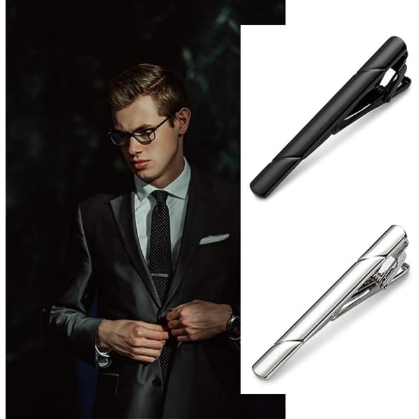 Slips til mænd, sort, guld, blå, grå, sølv slipsestangssæt til almindelige slips (elegant stil)