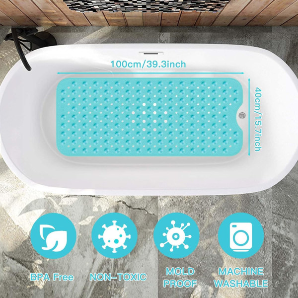 Antislip Dusjmatte, 40×100cm Badekarmatte med Sugkopper og Dreneringshull