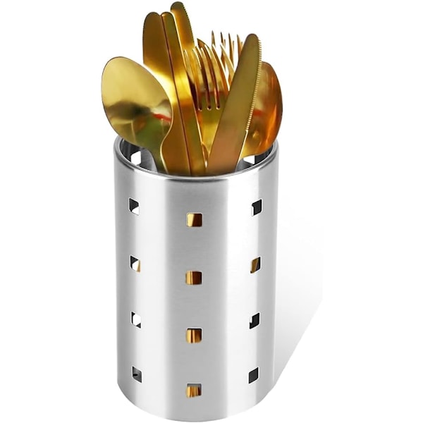Rustfrit stål bestik kurv køkkenredskabsholder bestik kurve arrangører rund opbevaringshylde til skeer knive gafler gave til kvinder mor L