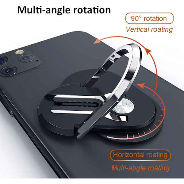 2 stk. Ny multifunktionel smartphone fingerringholder, 360° drejelig, biltelefonholder, mobiltelefonholder til luftventil (sort + rød)