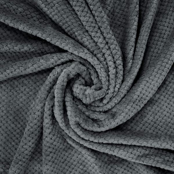 Flannel tæppe, 127x178 CM blødt sofatæppe, vaffel fleece tæppe til sofa, mørkegråt tæppe