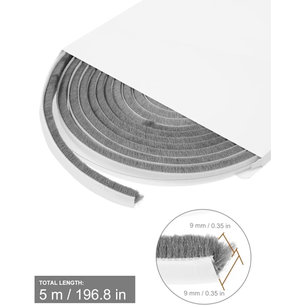 DraAt Excluder För Dörrar, Dragskydd För Fönster, 5 M(L) x 9 mm(B) x 9mm(T) Självhäftande Borstlist Luftstopp
