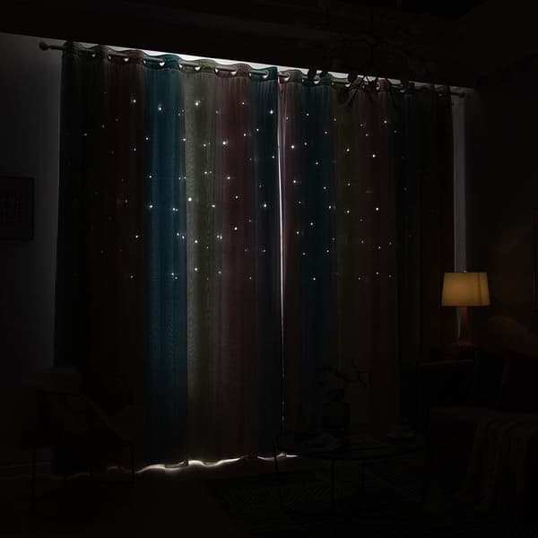 1 Panel  Stjerner Blackout Gardin, Regnbue Dobbelt Lag Stjerne Gardin med Øjer