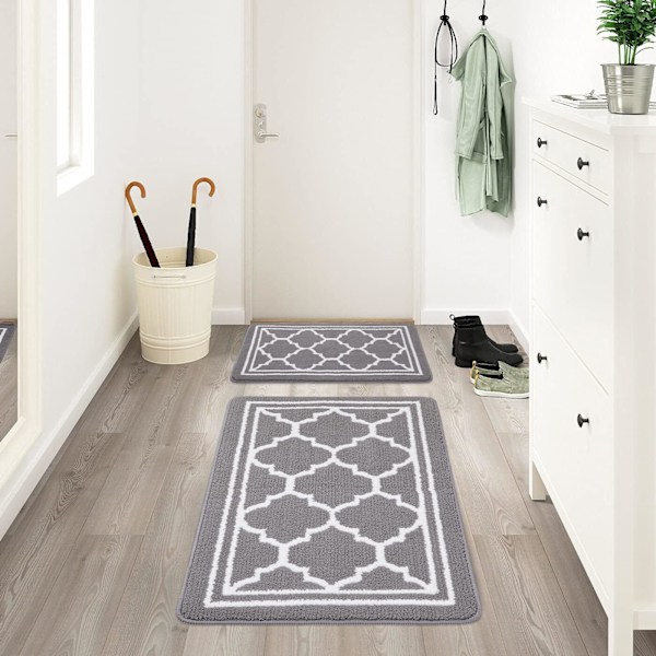 Tvättbar dörrmatta inomhus, absorberande halkfri dörrmatta för entré, inuti, kök, fram- och bakdörr, husdjur—50x80cm, grå