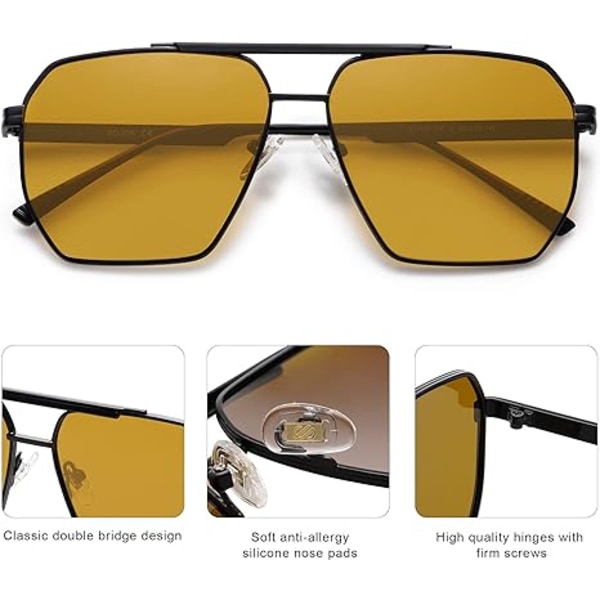 Retro Ylisuuret Neliömäiset Polarisoivat Aurinkolasit Unisex Vintage Sävyt UV400 Klassiset Suuret Metalliset Aurinkolasit yellow