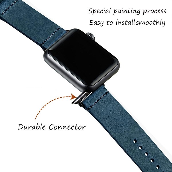 Vintage nahkaiset rannekkeet yhteensopivat Apple Watch -rannekkeen kanssa, aito nahkainen retrohihna yhteensopiva miehille ja naisille iWatch SE -sarja 7/6/5/4/3/2/1 Army Blue/Black 42mm 44mm 45mm