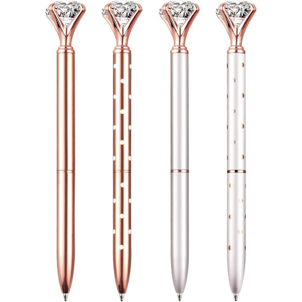 3/4/16 Kpl Bling Suuri Kristalli Timanttikuulakärkikynä Metalli Kuulakärkikynät，Ruusukulta/Hopea/Valkoinen Ruusun Pilkuilla/, Sisältää 3 Kynän Täyttöä Rose Gold，white 4 PCS