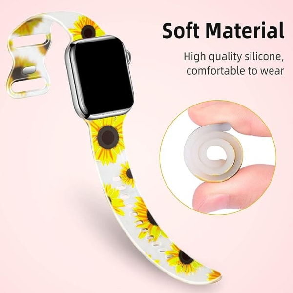 Mjukt silikonarmband kompatibelt med Apple Watch Band 40 mm 38 mm 41 mm Armband i solrosmönster för kvinnor för iWatch Series 8 7 6 5 4 3 2 1 SE