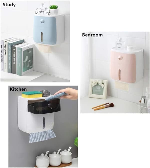Väggmonterad pappershanddukshållare Rullar Tissue Holder Box med Liten Låda (GRÅ)