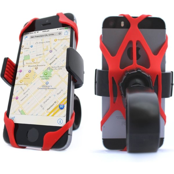 Telefonfäste X gummirem Silikonsäkerhetsband -Motorcykelcykeltelefonfäste - Elastiskt X Web Grip (2 svarta & 2 röda)