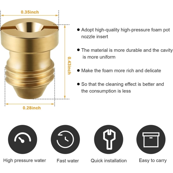 4 stk. 1,1 mm skumkanon dyse og 10 stk. skumfremstiller, udskiftning af gevinddyse