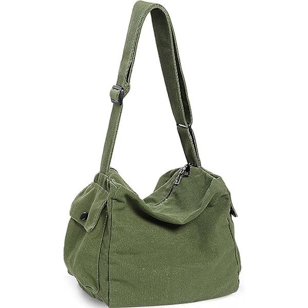 Canvas Crossbodyväska för Kvinnor och Män, Stor Axelväska
