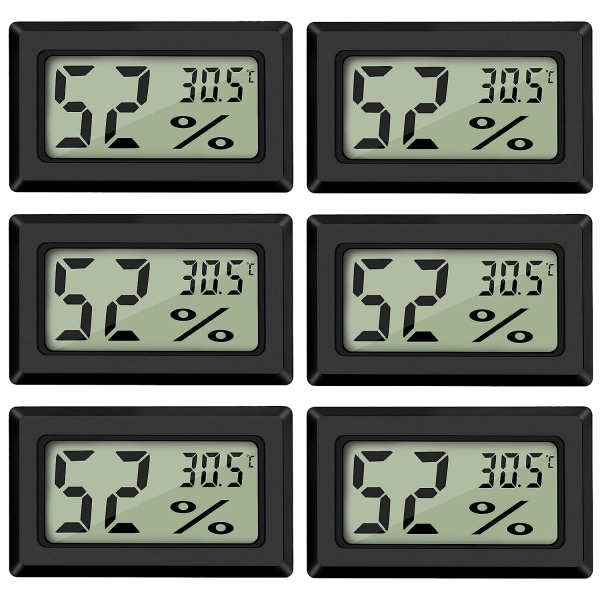 Digital temperaturfuktighetsmätare termometer Mini digital termometer hygrometer och fuktighetsmätare svart (6-pack - fyrkantig)