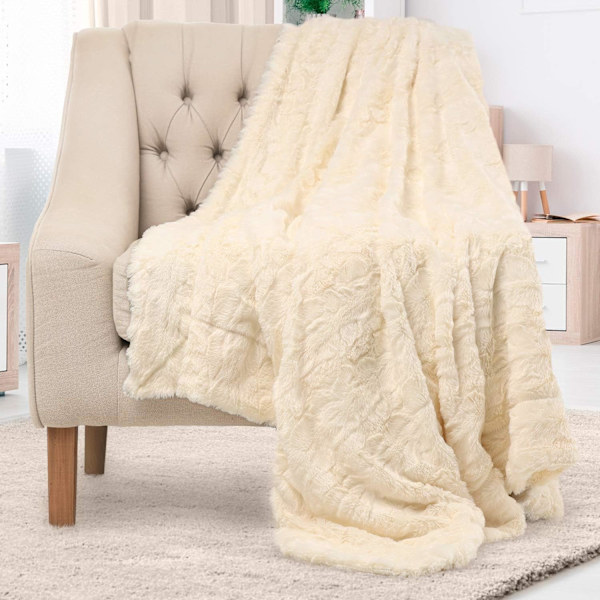 Komfort Faux Fur Tæppe - Blødt, Fluffy, Fuzzy, Plys, Tykt, Minky Tæpper