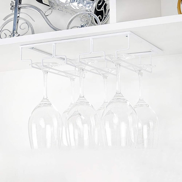 Vinglassholder - Under Cabinet Stemware Vinglassholder Glass Oppbevaring Henger Metallarrangør for Bar Kjøkken Hvit