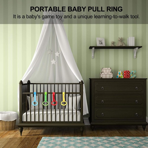 4 st baby spjälsäng dra ring baby säng stå upp ringar gå assistent dra upp ring hängande skallerleksaker