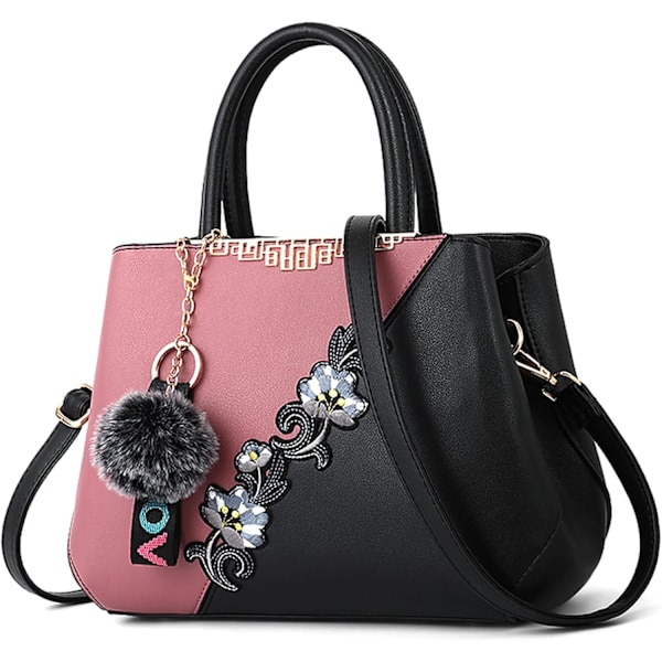Dametasker Blomstermønster Crossbody Tasker Pom Pom Dekoration Håndtasker Tote Tasker til Kvinder Damer Skuldertaske PU Læder burdeos