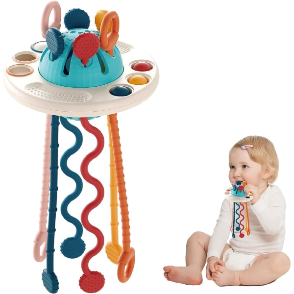 Dragsko i silikon Baby leksaker, reseleksaker för toddler Finmotoriska färdigheter Leksaker för tidig utveckling, baby UFO Silikonleksaker