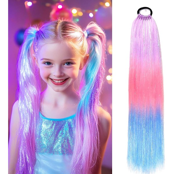 Regnbue Hestehale Extensions med Hårstrikk 1 Pakke 100g Fargede Hår Extensions for Fletting 26 tommer Fargerik Ombre Hestehale