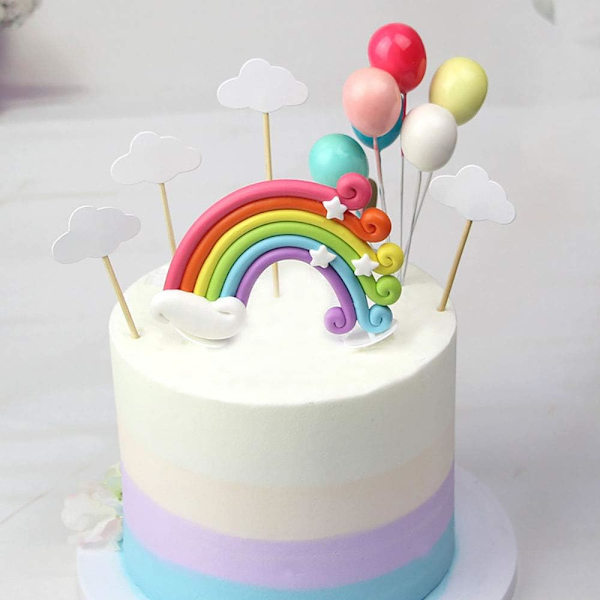 12 stk. kagepynt-sæt regnbue sky kagepynt børn kagedekoration til fødselsdag baby shower fest