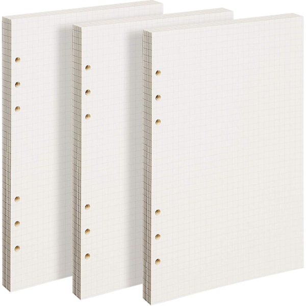 A5 3-pack 5mm Ruled Ruled Paper - Påfyllningsbara rutnät papper 135 ark/270 sidor
