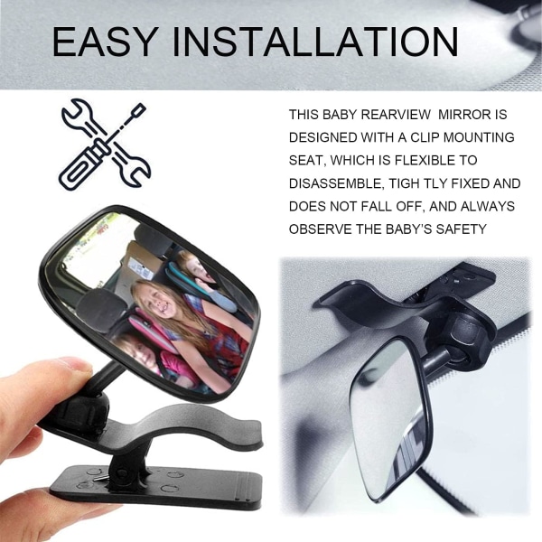 Baby Car Mirror, 360° pyörivä auton taustapeili, Baby Rear View Mirror with Clip, Baby Monitoring for Wide View (8.8 * 5.6cm)