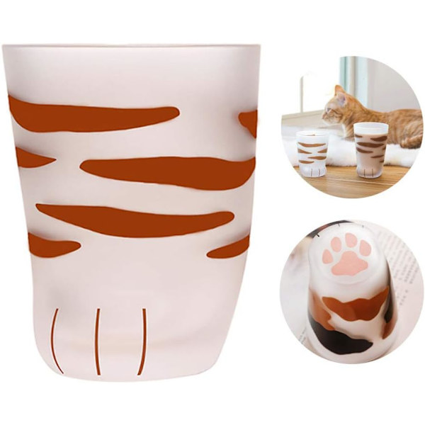 Kattepote kop, katteklo kop mælkeglas frostet glas kop sød kattefod klo print krus kattepote