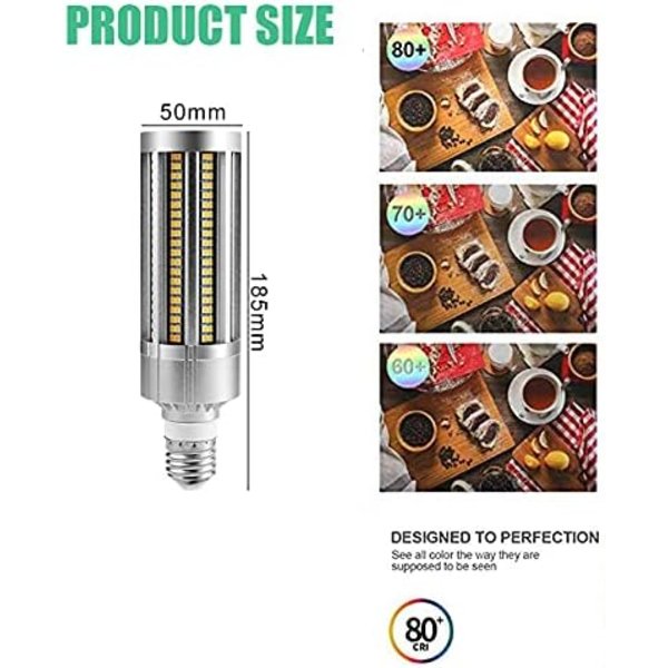 60W LED-maispære, 500W-ekvivalent pære, 7200 lumen superlys E27, 6000K kald hvit, for lagerverkstedgarasje (6000K kald hvit)