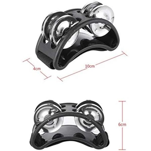 Fot Tamburin Percussion Musikinstrument Fottrumma set med Metall Jingle Bell för Gitarr Trumma Tillbehör Instrument (Svart)