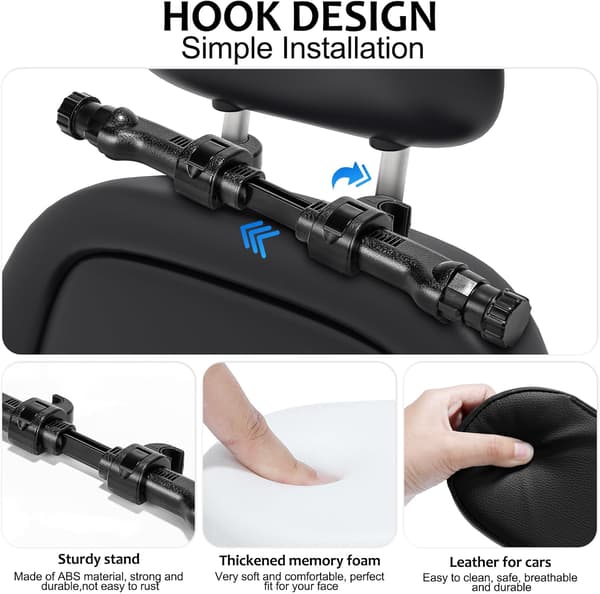 Infällbart Nackstöd för Bil 360° Roterande Barnbilsnackstöd PU Memory Foam Bilnackstöd för Barn