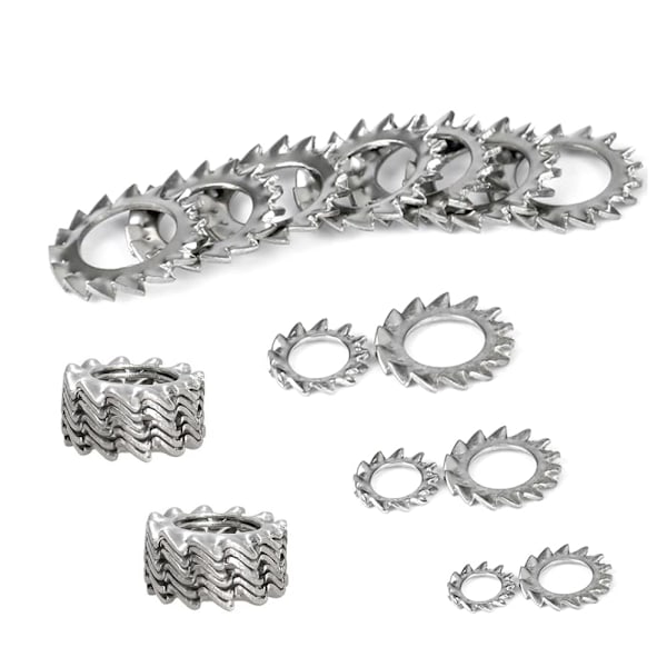 Tandade låsbrickor, 300 st rostfria låsbrickor, låsbrickor sortiment set (M2.5 M3 M4 M5 M6 M8 M10 M12)