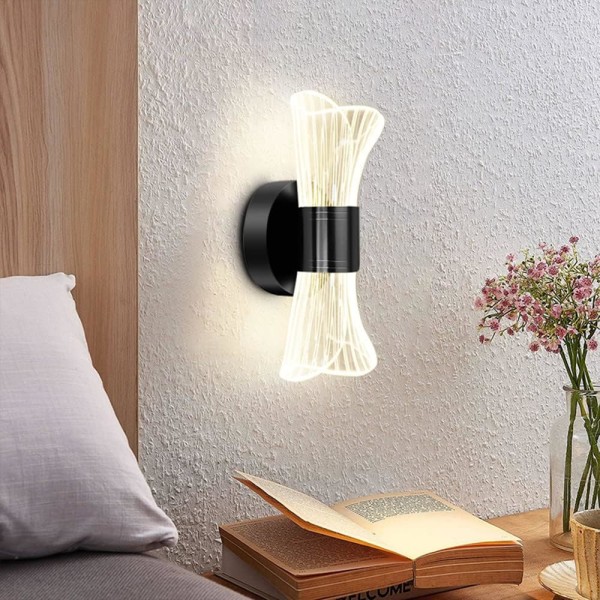 Dimbar LED-vägglampa för inomhusbruk, 10W modern LED-vägglampa med kreativ design, vägglampa i akryl, svart