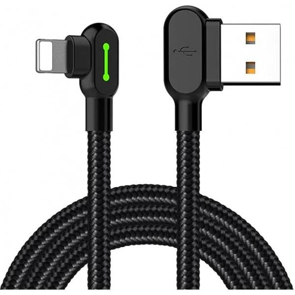 Right Angle USB Cable with Led Light,90 Degree Charging Cable Nylon Braided Reversible USB Fast Data Sync Charger Connector Adapter,work with iphone