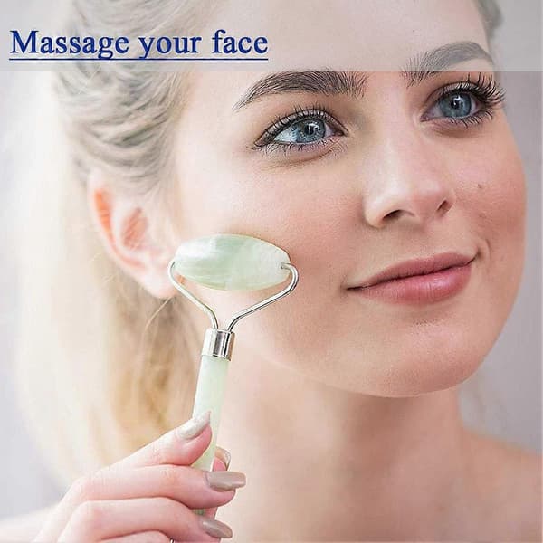 Jade Roller för Ansikte 100% Naturlig Jade Ansiktsroller Anti-Aging Jade Sten Ansiktsmassage Roller