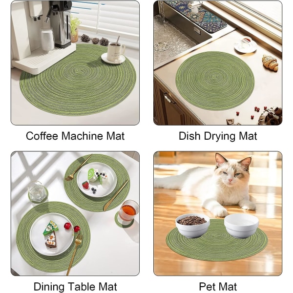 38 cm vävda runda 6 st bordstabletter Värmeisolering halkfri Tvättbara bordsunderlägg för hemmabröllopsrestaurang (grön)