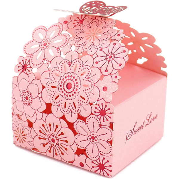 50 stk./sæt Blomster Sommerfugl Hule Slikæske Cookie Gaveæsker Romantiske Bryllupsgaver Søde Chokoladeæske Festartikler Pink 8*7*6.5CM
