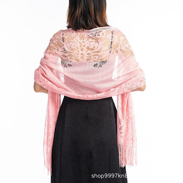 Kvinnors blommiga spets Pashmina sjal med fransar - perfekt för fester, baler och bröllop White