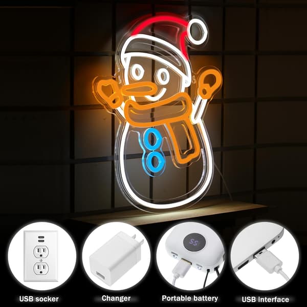 Jul Snögubbe Neonskylt Jul Neonskyltar för Väggdekor, LED-skylt USB-driven, Jul Nattlampa