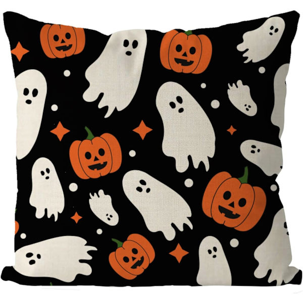 Halloween Putetrekk i Lin 45x45cm Gresskar Spøkelser Mønster Innendørs Utendørs Putetrekk for Hjemmesofa Dekor