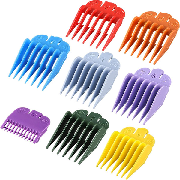 8-pack klippskyddsats, klippguidekam ersättningskydd för hårklippare och trimmers, (3-25 mm) slumpmässig färg