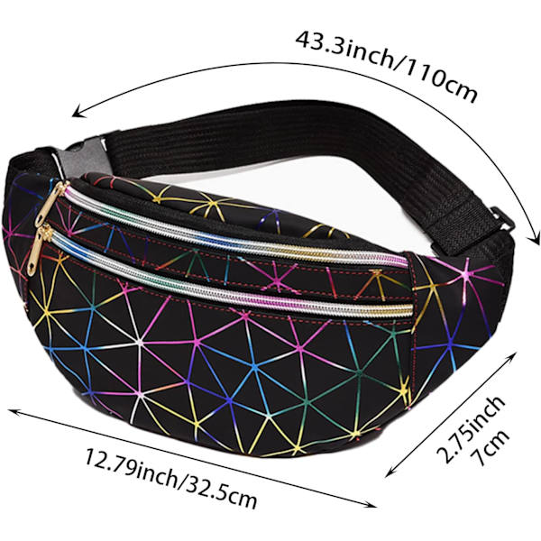 Holografinen vyölaukku, geometrinen laser vedenpitävä rintapakkaus, värikäs kiiltävä vyölaukku matkustamiseen, juhliin, urheiluun, vaellukseen, päivittäiseen käyttöön