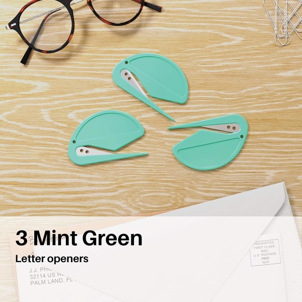 Ovanliga skrivbord Brevöppnare - Mintgrön 3 stycken - skarpa och effektiva - Öppna kuvert med lätthet (mintgrön, 3 stycken)