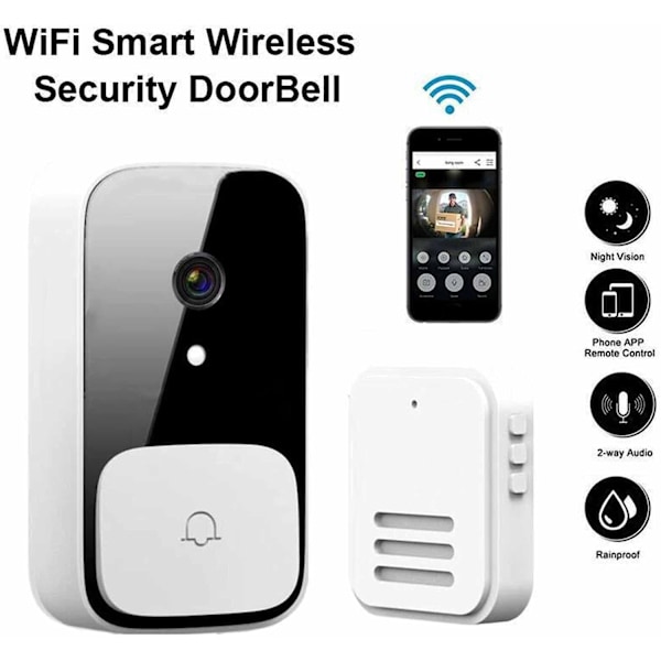 Smart trådlös visuell ringklocka, intelligent videodörrklocka med hemkommunikation, WiFi-laddningsbar