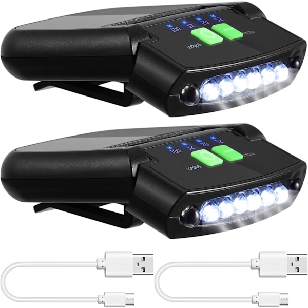 2 stk. LED genopladelige hat lys - USB clip-on kasket lommelygte til fiskeri, camping og håndarbejde
