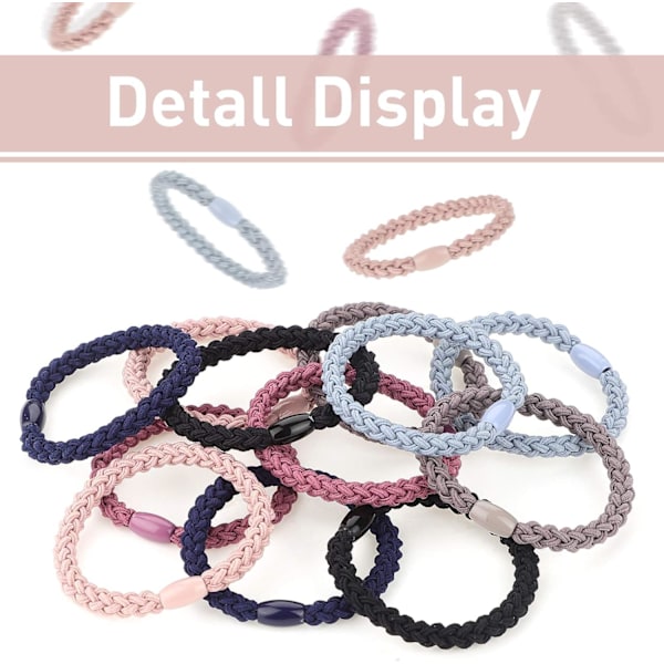 12 stycken elastiska hårband i bomull, flätade hårband, flätade hästsvansaccessoarer för kvinnor (blandade färger) Set 1