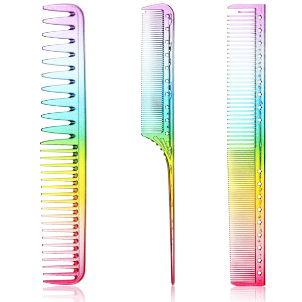 3-pakning Fine Cutting Combs Salon Combs Fine Tooth Combs Styling Combs Anti-Static Heat Resistant Hair Combs (Rainbow)